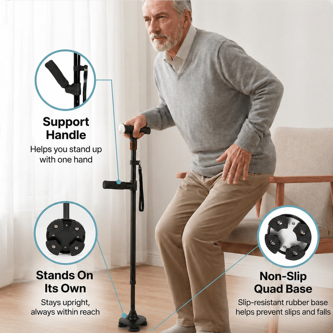 Audenora™ Smart Walking Cane – Foldable, Adjustable Cane with Alarm & LED Light